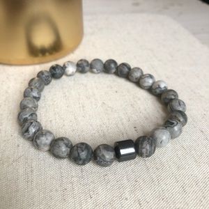Men’s Handmade Grey Jasper Beaded Bracelet